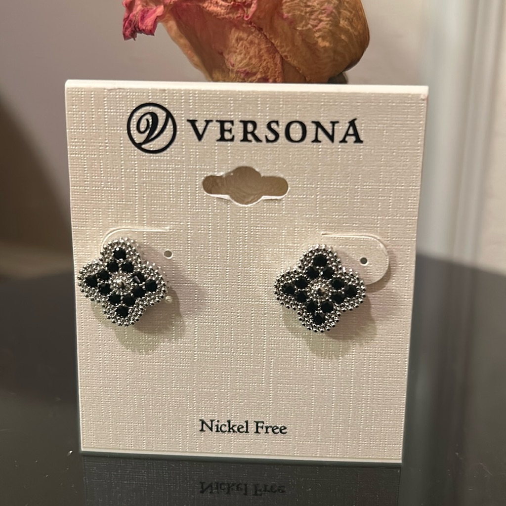 Versona Black And Silver Stud Earrings, Nwt